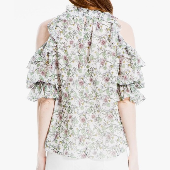 Max Studio Georgette Cold Shoulder Ruffle Top - Picture 3 of 8